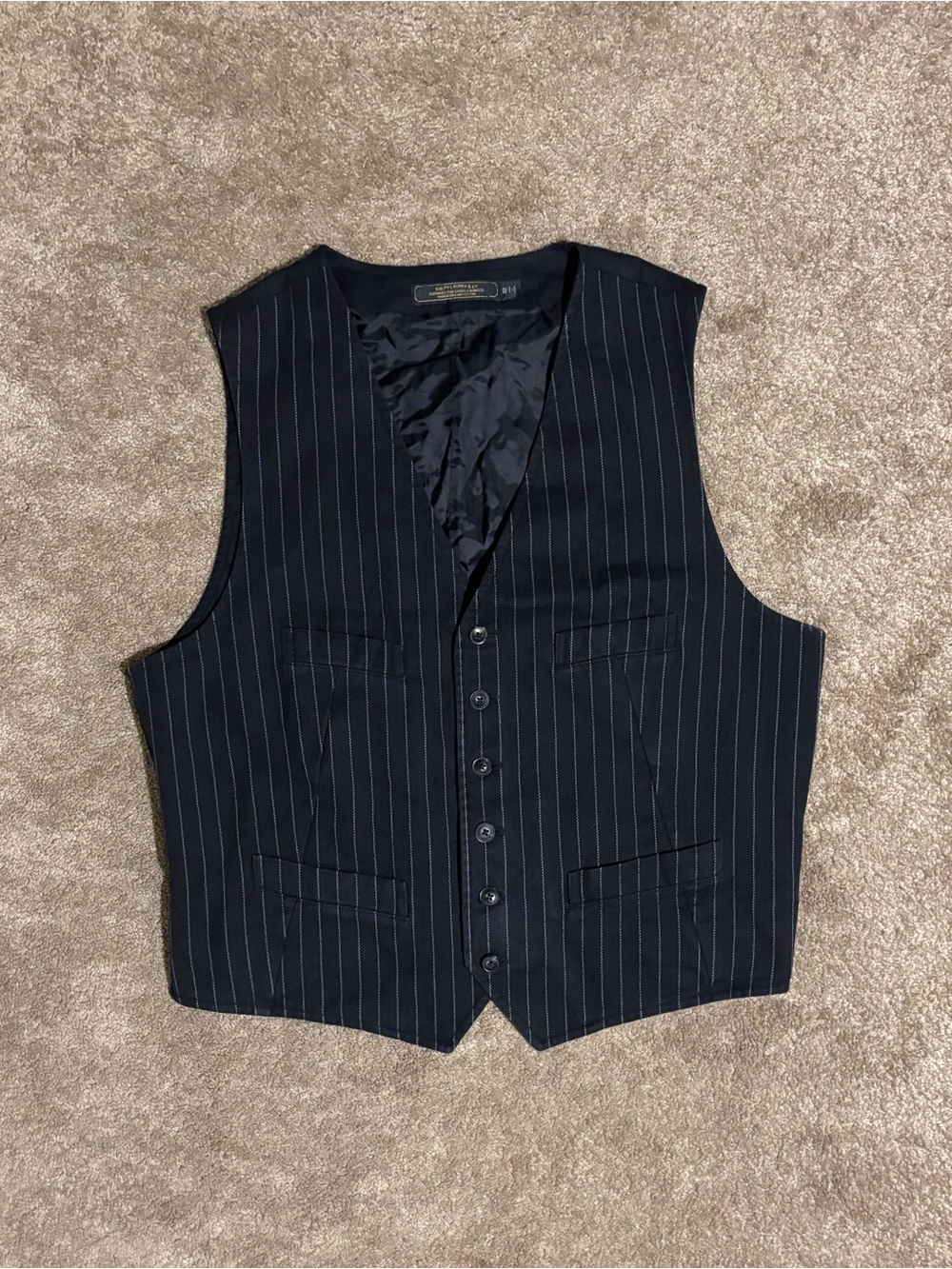 Ralph Lauren & Co Men’s Black Pinstripe Suit Vest 42 Regular Five-Button Lined